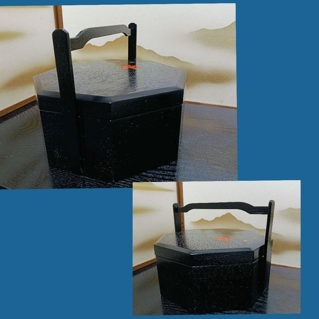 AL73 手付茶櫃と九谷焼茶器揃 茶托付 八角茶櫃 木製漆塗 美品