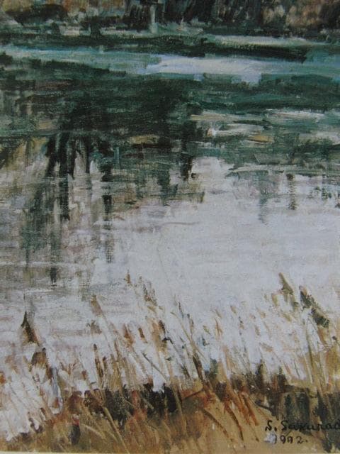 櫻田精一、【水温む河岸】、希少な大判額装用画集より、美品、日本人画家
