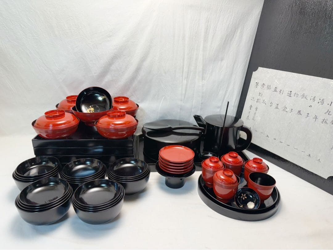 未使用 懐石道具 揃え 木製黒塗 五客揃 和食器 利休形 茶器揃 懐石料理 共箱