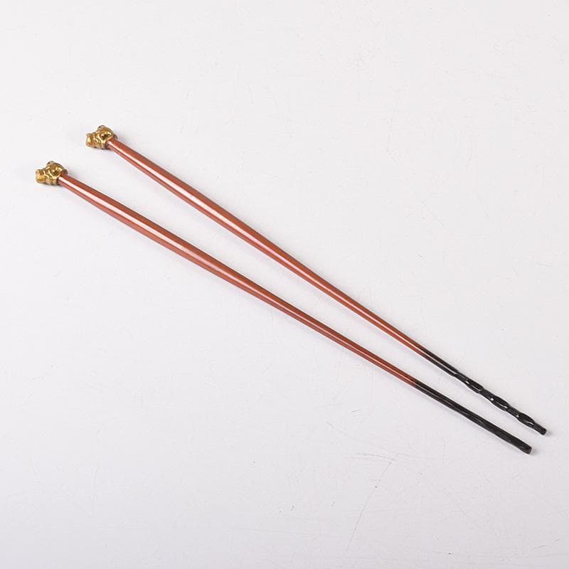 岩田屋特製　鉄山造　狛犬摘銅火箸　共箱　C　7467