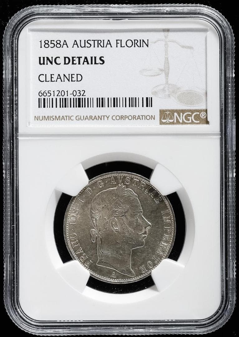 NGC-UNC 洗浄　オーストリア　1858A　フランツ・ヨーゼフ1世　月桂冠