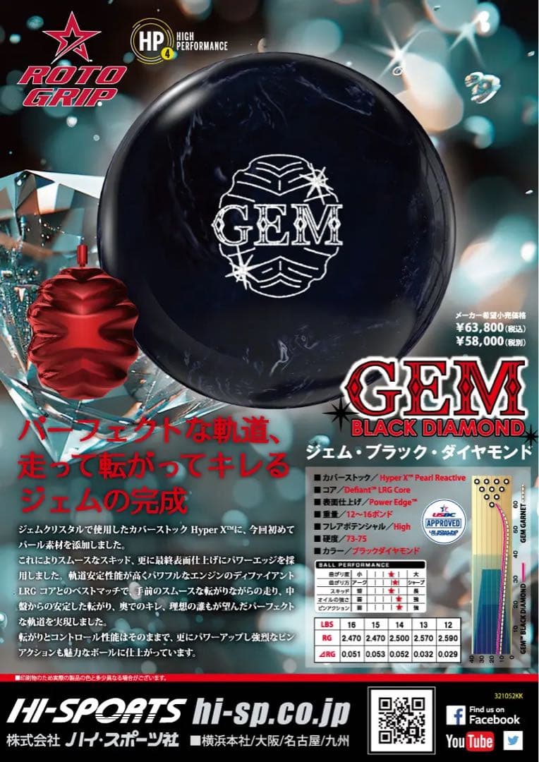 送料込み【新品】ジェム・ブラックダイヤモンド　ロトグリップ15ポンド3オンス21