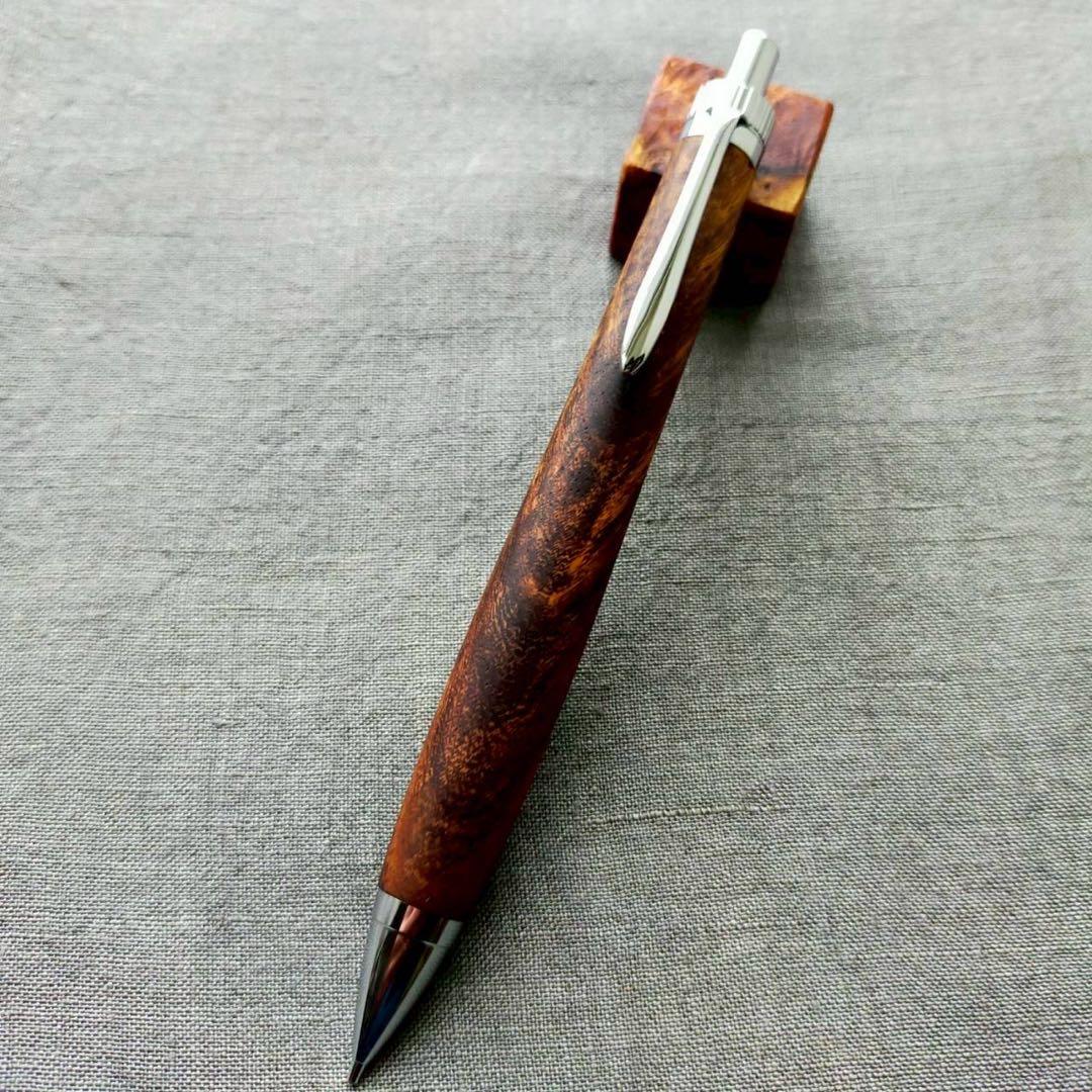 インドローズウッド　ハンドメイド　木軸シャープペン　0.5mm　天然木　シルバー