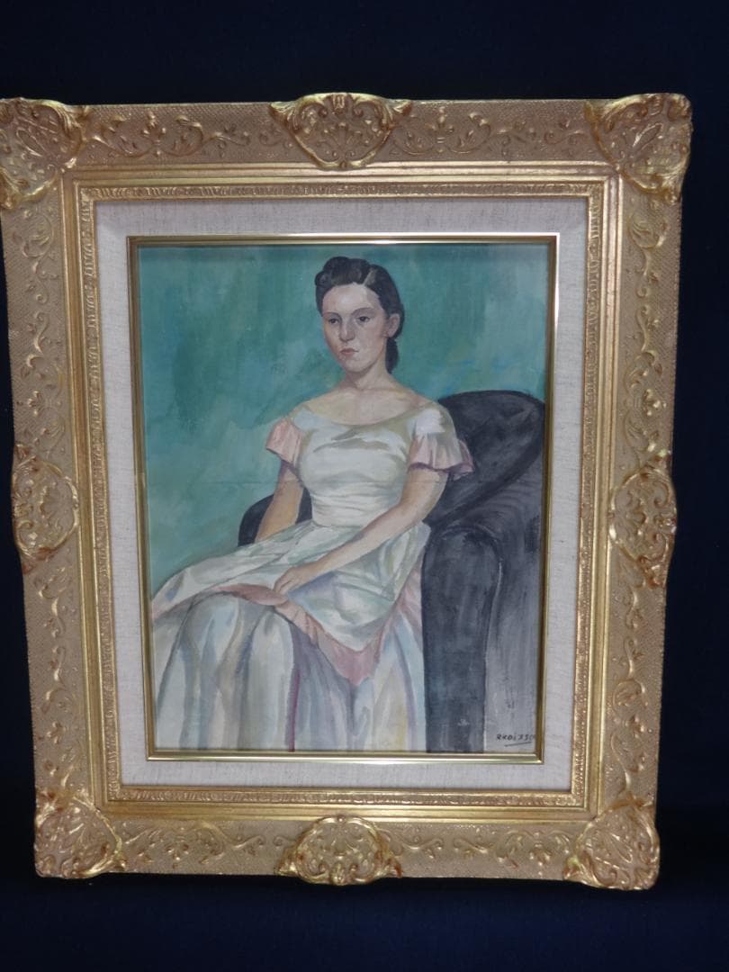 小磯良平 貴族婦人像 1960年頃 肉筆油彩画 美人画 写真や印刷ではない