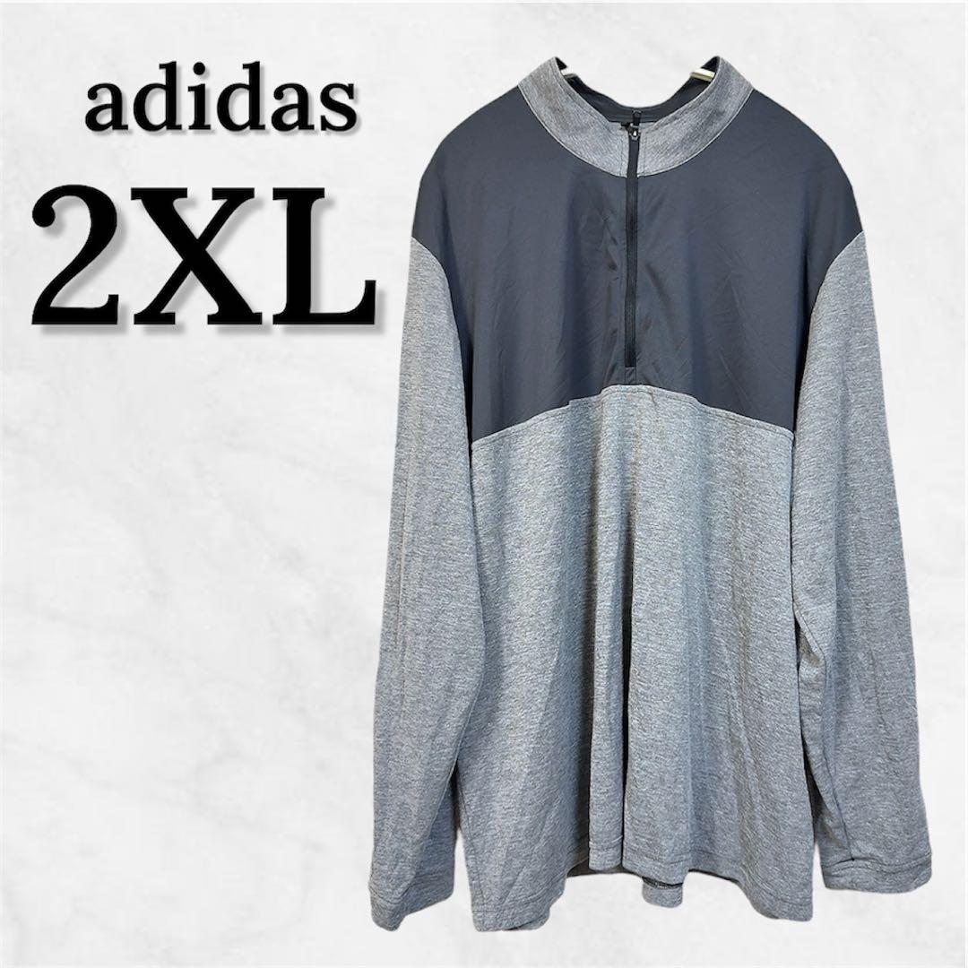 adidas 長袖ウェア 【2XL】 グレー ブラック ハーフジップ ハイネック