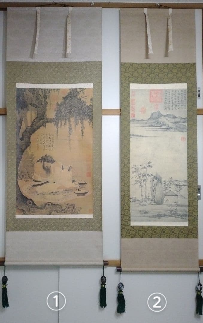 故宮博物院名品まとめて12点　精巧複製中国書画　専用桐箪笥・風鎮付き