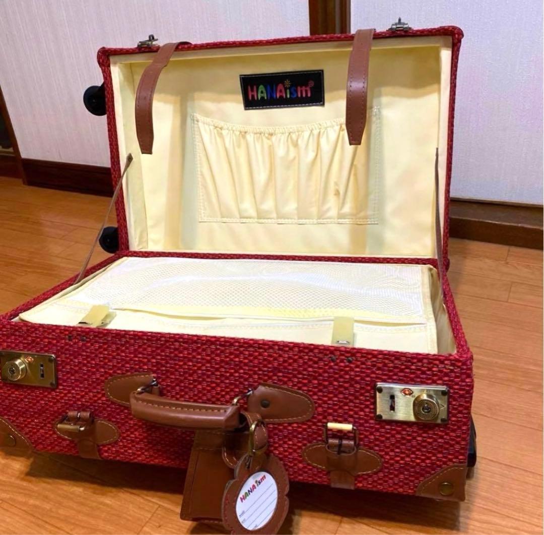 HANAism赤 可愛いトランク型キャリーケースキャリーバッグスーツケース中型M