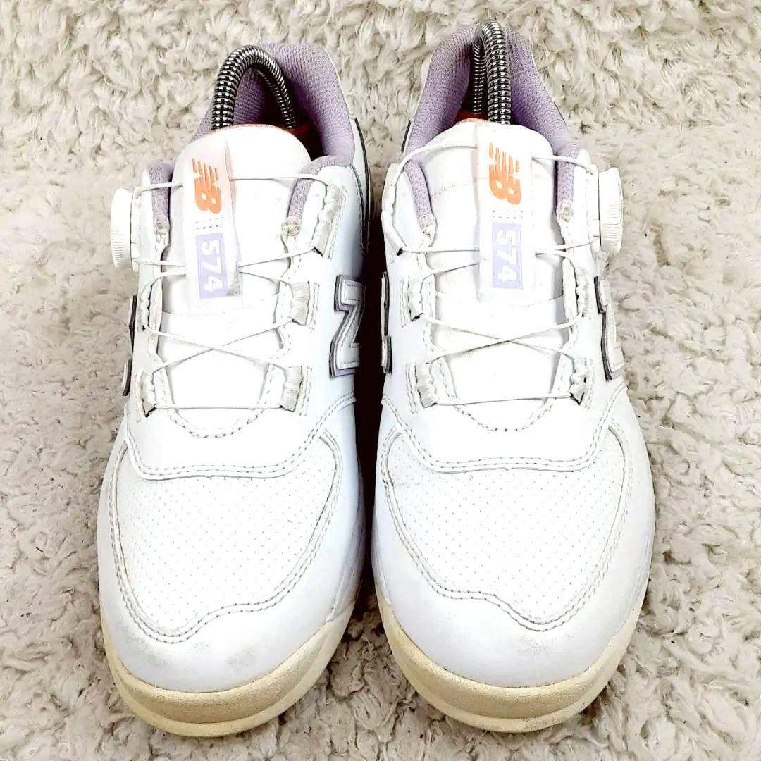 美品 23.5㎝◎new balance 574 スパイクレスゴルフシューズ 白