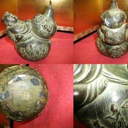 AKａ3667　大明宣徳年製 古銅 唐子置物人形