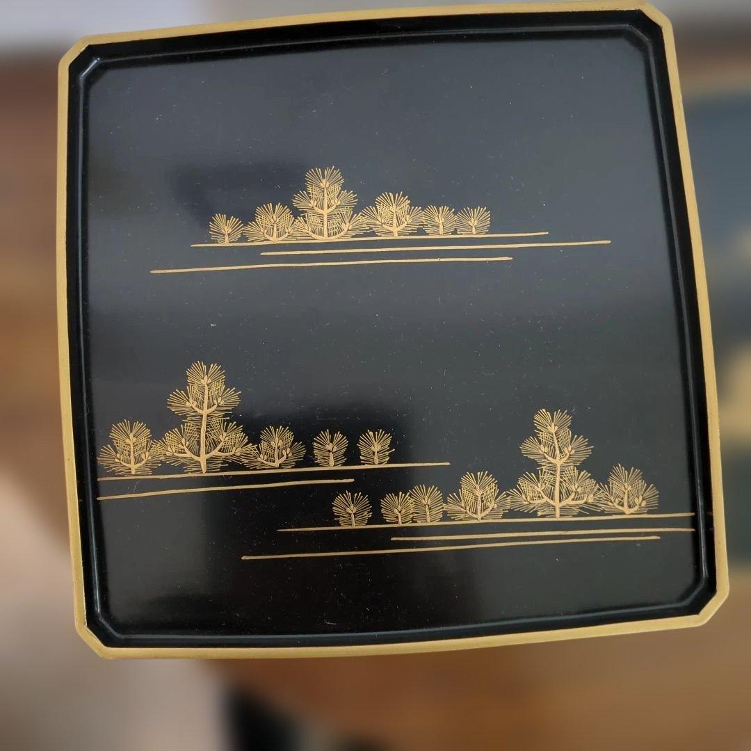 骨董　お膳　若松　蒔絵　角切　木製　漆器　脚付き　お盆　5枚