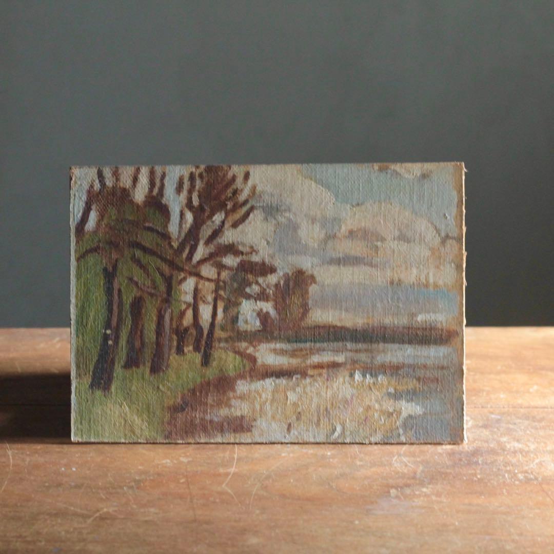 戦前？ 古い 板絵 油彩 油絵 古道具 アンティーク No.2