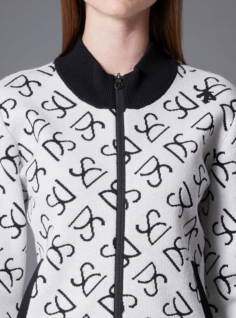 DESCENTEGOLFカシミア混ニットロゴプリント ジップアップジャケットL