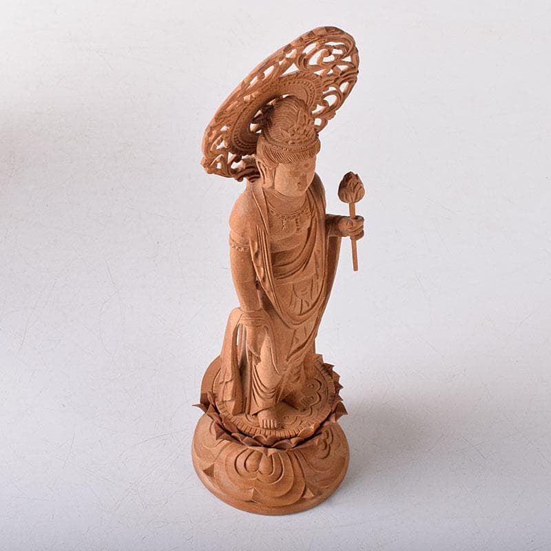 仏教美術　木彫　白檀　観世音菩薩像　仏像　置物　時代箱　C　7585