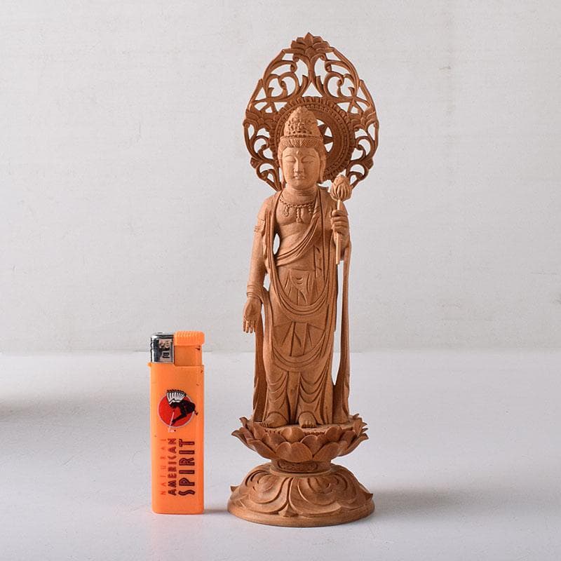 仏教美術　木彫　白檀　観世音菩薩像　仏像　置物　時代箱　C　7585