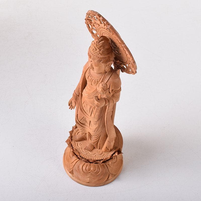 仏教美術　木彫　白檀　観世音菩薩像　仏像　置物　時代箱　C　7585