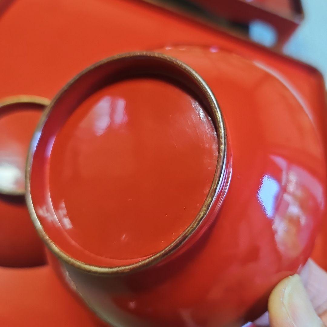 昭和レトロ/1950年代前半物】赤漆塗り お膳セット 金縁 会席膳 茶懐石6客