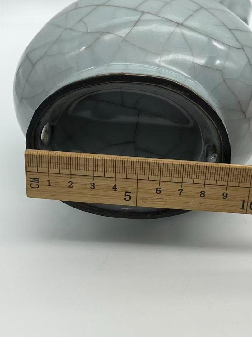 南宋時代 青磁　官汝窯貫耳瓶 汝官窯　【旧家蔵出し】希少貴重(A-92)