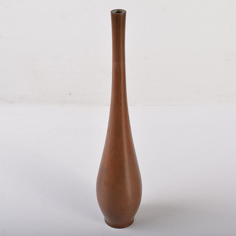 平安　秦蔵六造　青銅一枝瓶　鶴首瓶　共箱　D　R7766