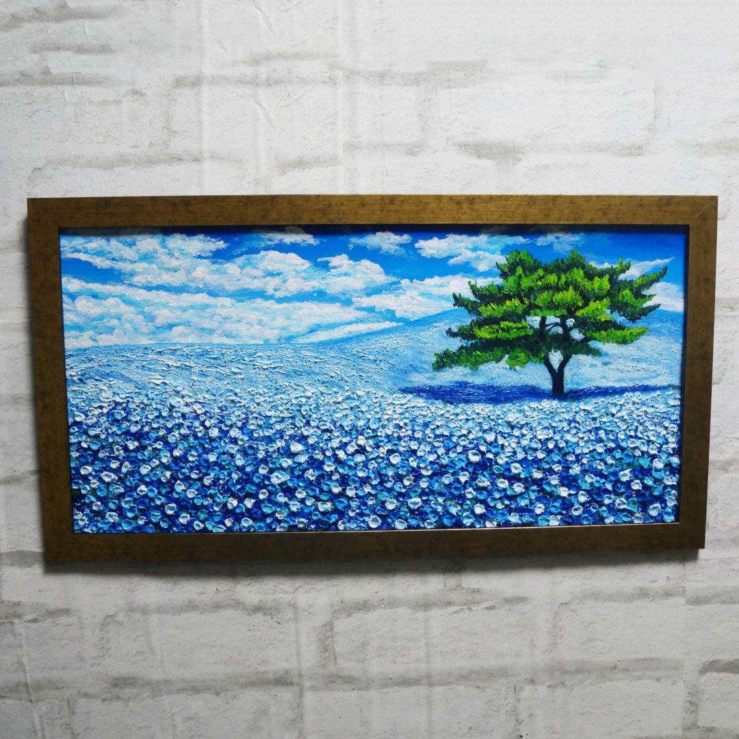 油絵 油彩 油彩画 絵 絵画【青いネモフィラの丘】