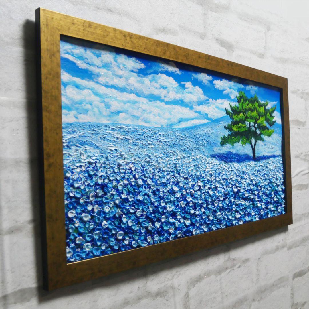 油絵 油彩 油彩画 絵 絵画【青いネモフィラの丘】