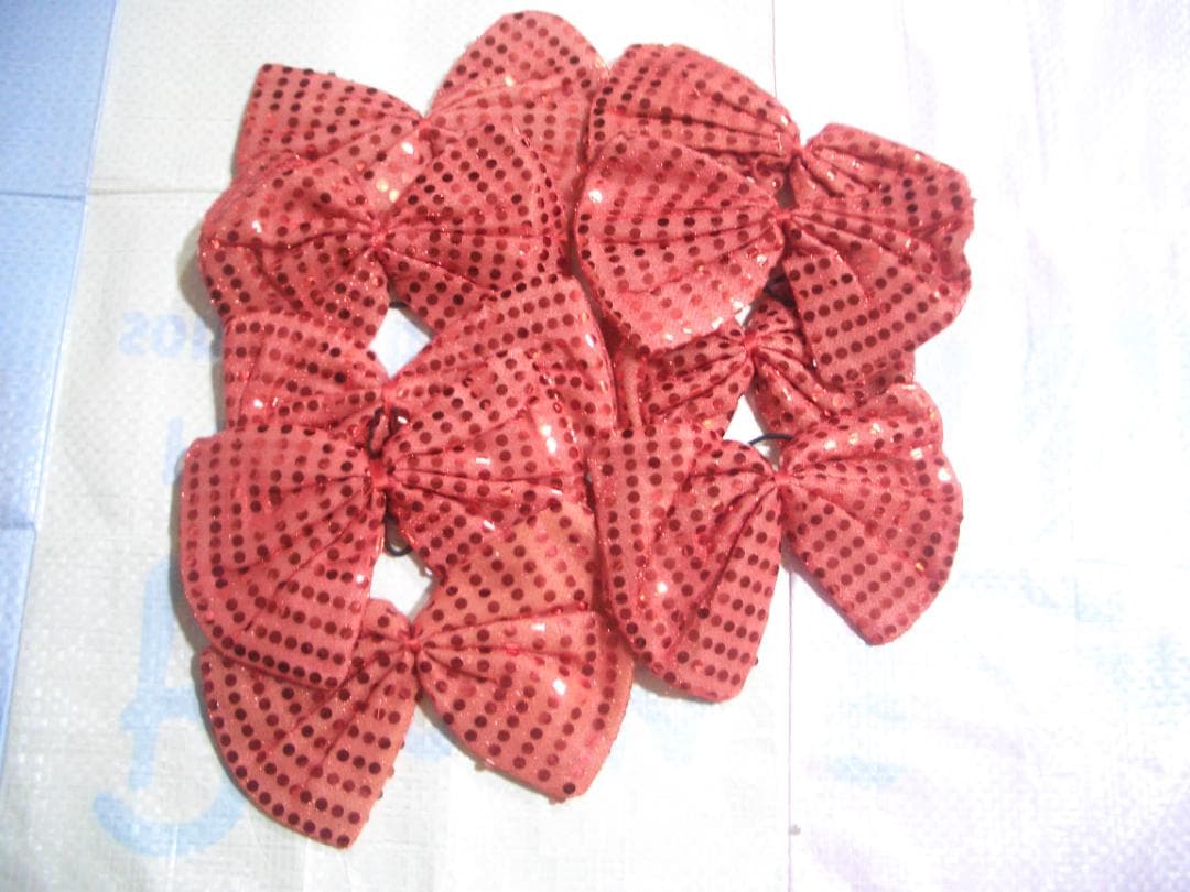 12人分　赤とシルバー　ダンス衣装 　スパンコール大リボン & ミニリボン付き