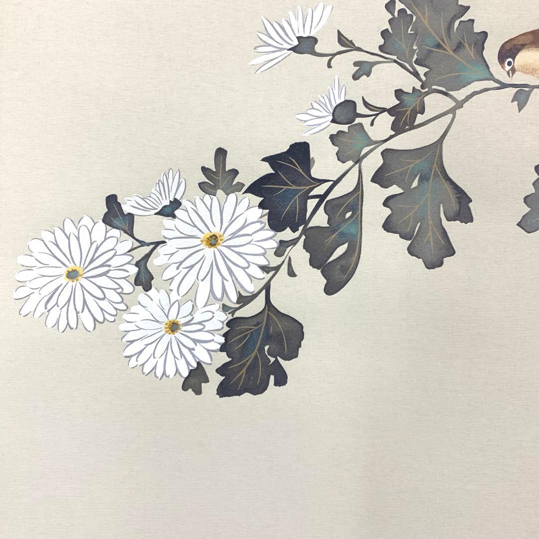 掛軸 酒井抱一 菊に小禽図 十二ヶ月花島図 木箱 工芸 太巻 7-25