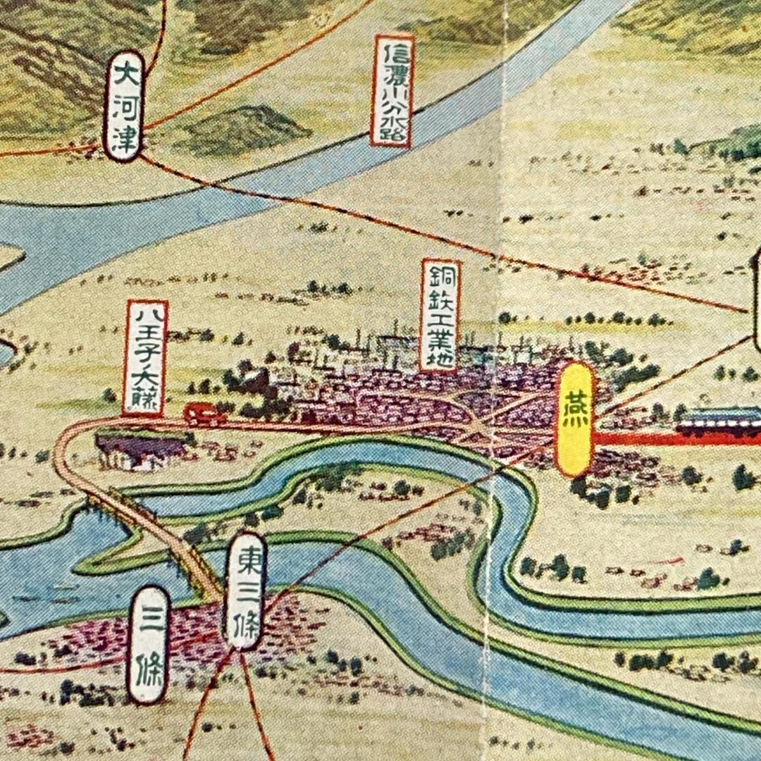 処分 貴重 新潟周辺 新潟電鐵 路線図 名所案内 金子高光 鳥瞰図 昭和8年