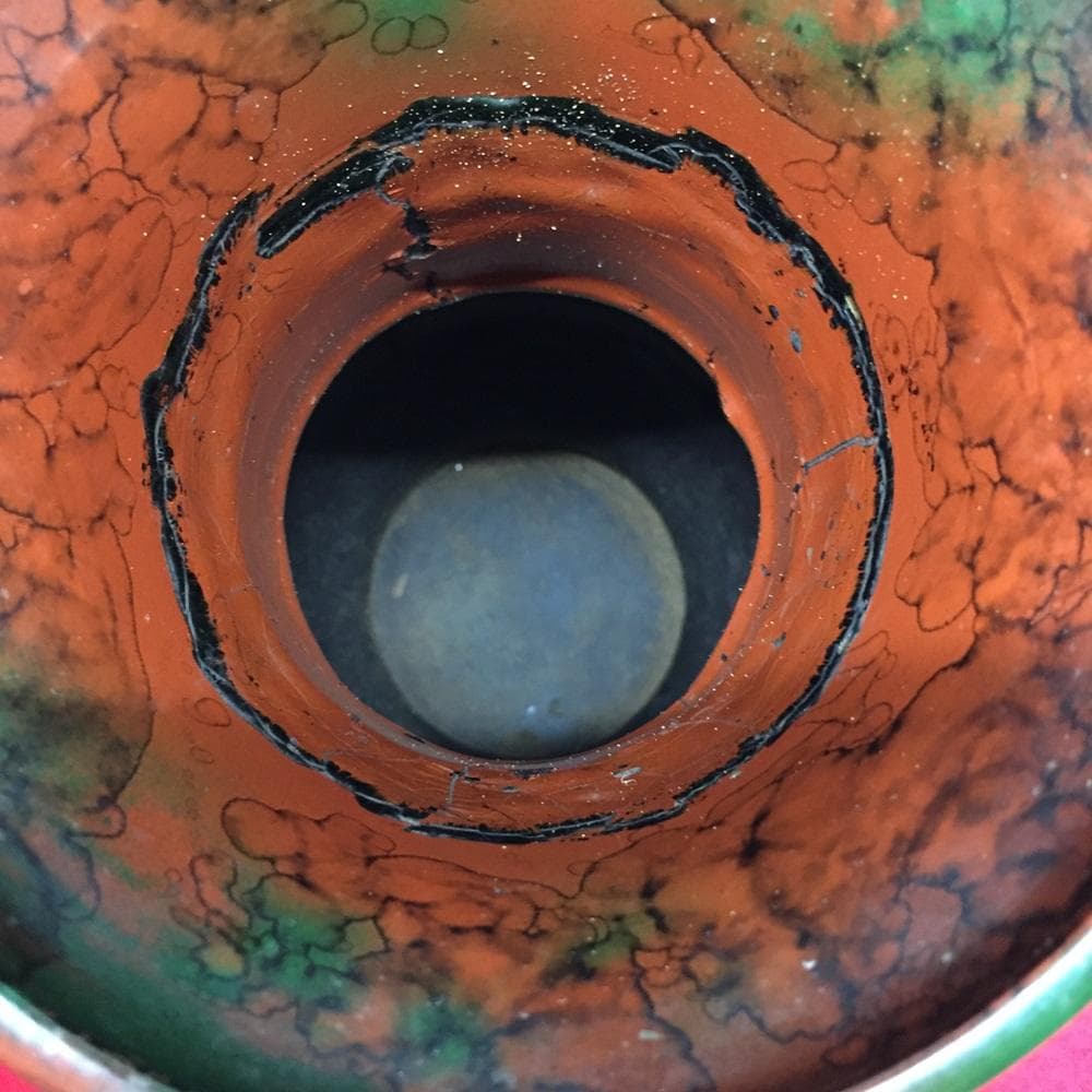 Y【中古】銅製花瓶 龍 飾り壺 青銅 耳付き 兼春作 双耳 古美術 アンティーク