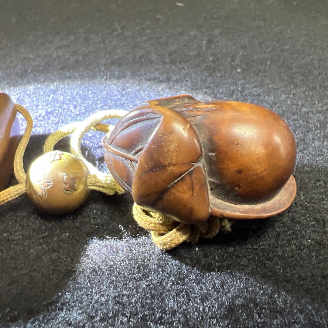 江戸時代　極上蒔絵山水人物画五段印籠、木彫根付　木箱付　東Y8-0128☆2F