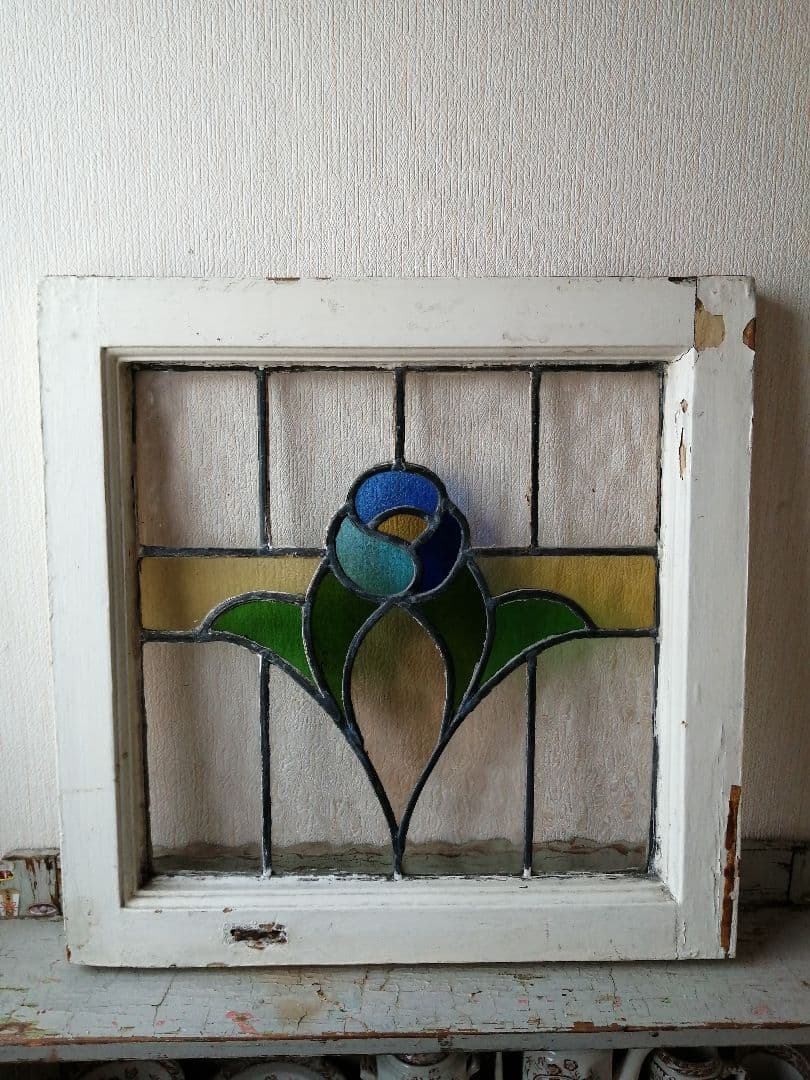 アンティーク　ステンドグラス　窓枠