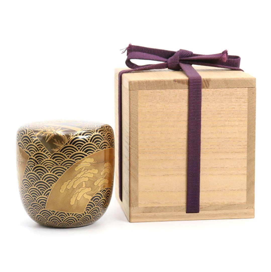 Gojyo 青海波に五君子蒔絵 中棗 松竹梅 内金梨子地 茶道具　M881