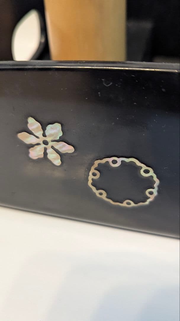 茶道具 木製黒塗 螺鈿 煙草盆一対 青磁火入 細密細工 茶懐石 漆　骨董　登月峯