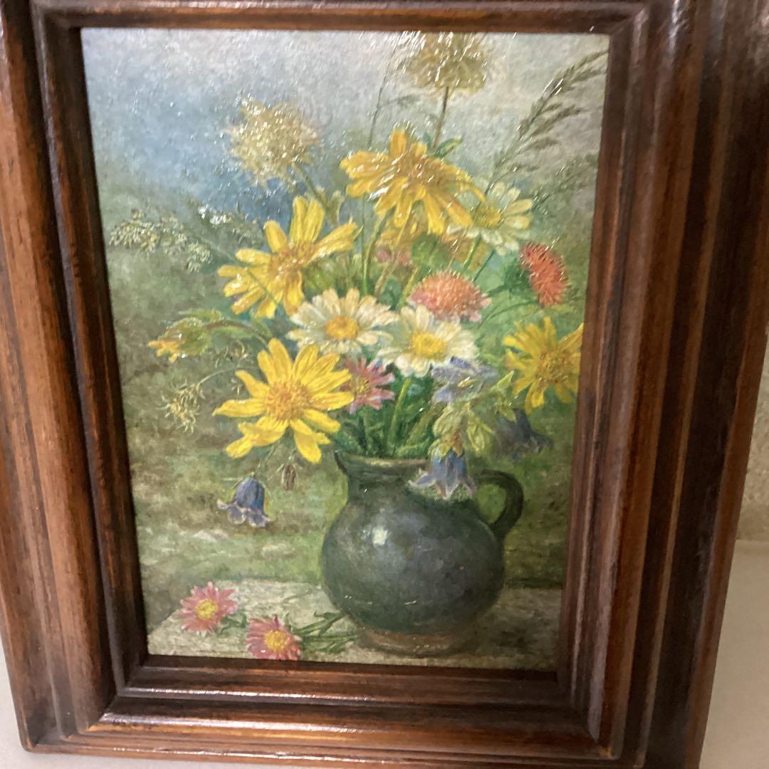 油彩画　花瓶の花　【静物】　額装　肉筆画　メイドイン　オーストリア　即決品