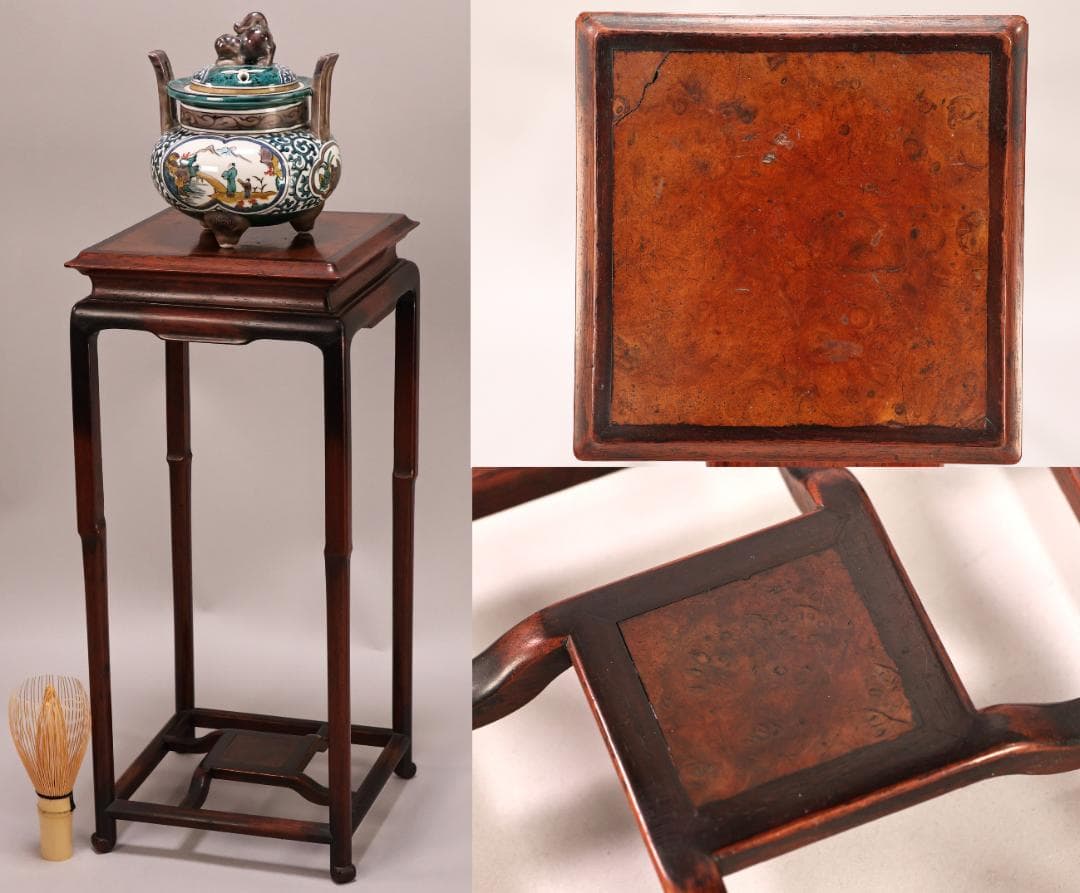 BK432　時代唐木　玉杢　高卓　花台　香炉台　飾台　盆栽台　高さ約40㎝