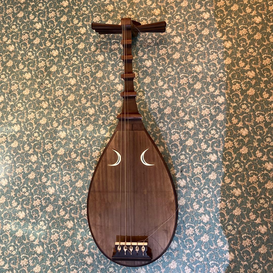 木製 琵琶 月の模様