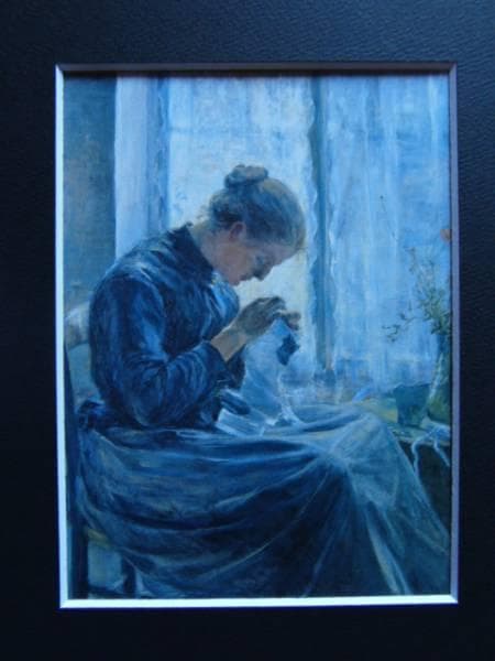 黒田清輝、針仕事、希少画集画、新品額装付、状態良好