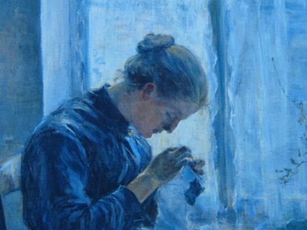 黒田清輝、針仕事、希少画集画、新品額装付、状態良好