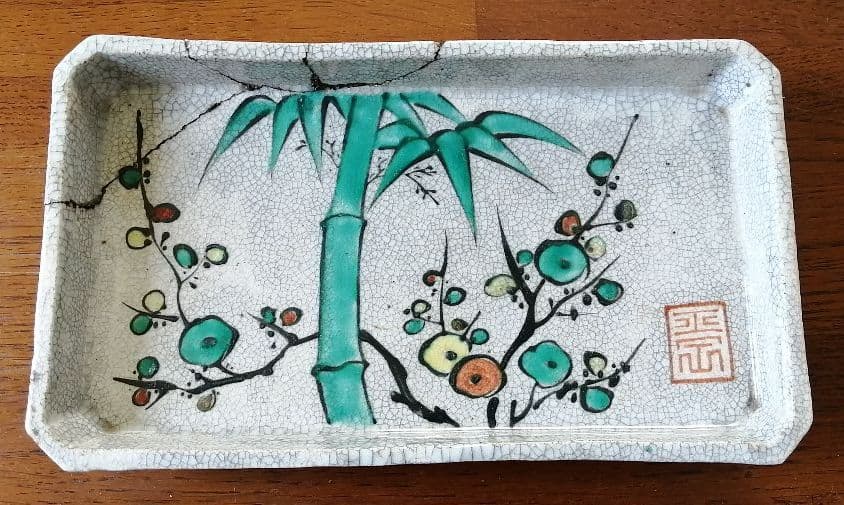 色絵角皿+猪口　5客