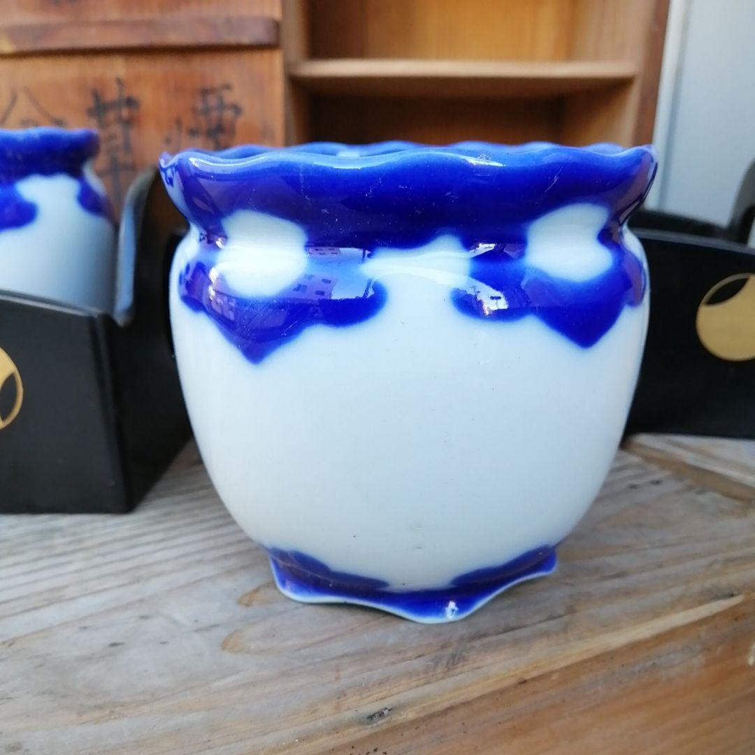 骨董　煙草盆　つぼつぼ　茶道具　２つ　木製　漆器 染め付け 漆器