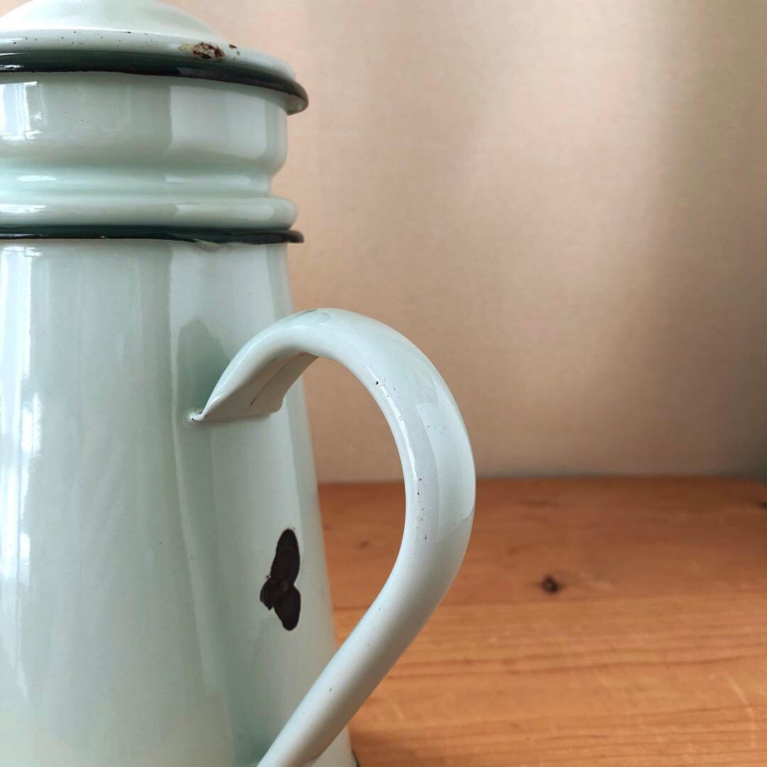 古いホーローポット　琺瑯　フランス　アンティーク　漉し器　カフェ　no.223