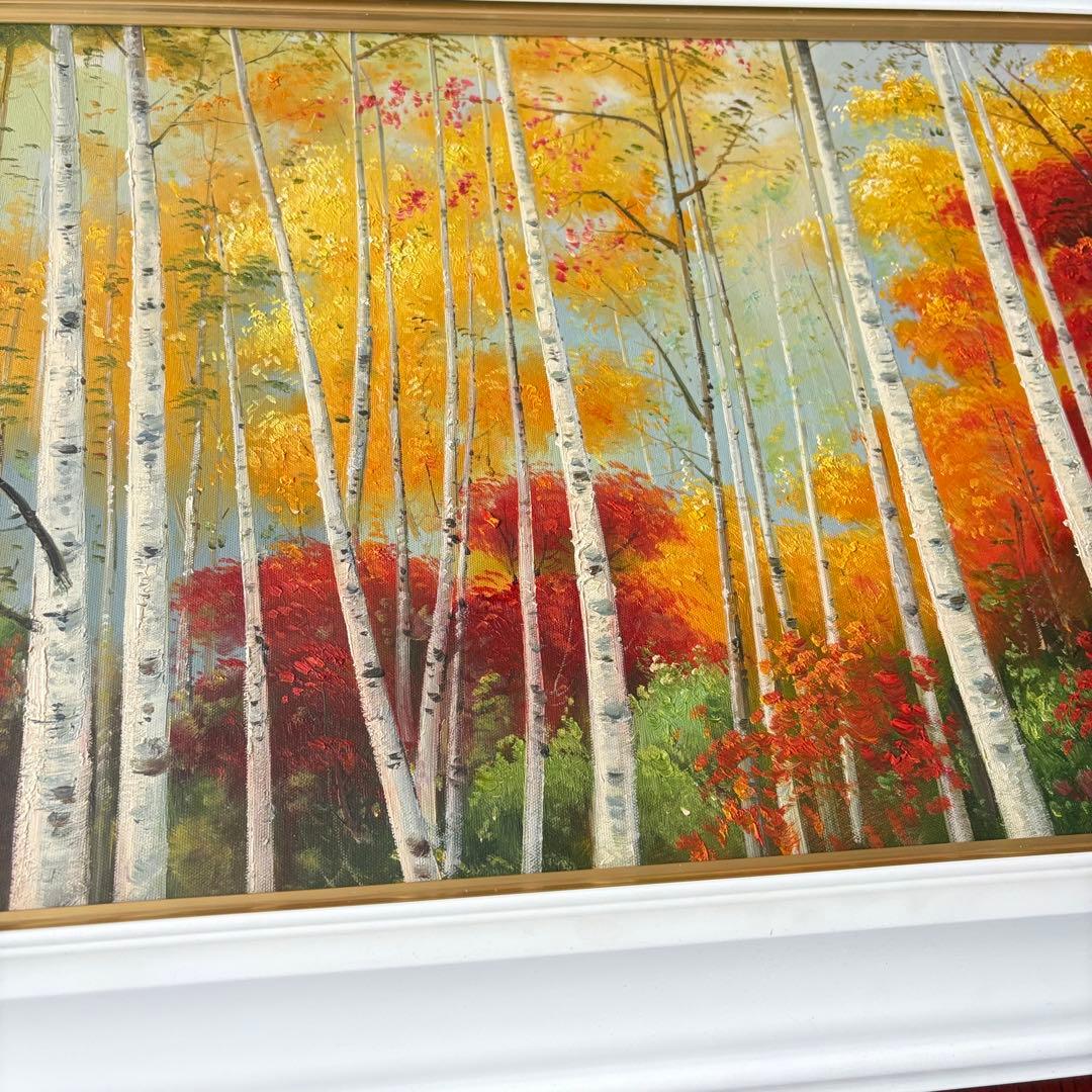 宮崎一美「秋の白樺」油彩 額装 油絵
