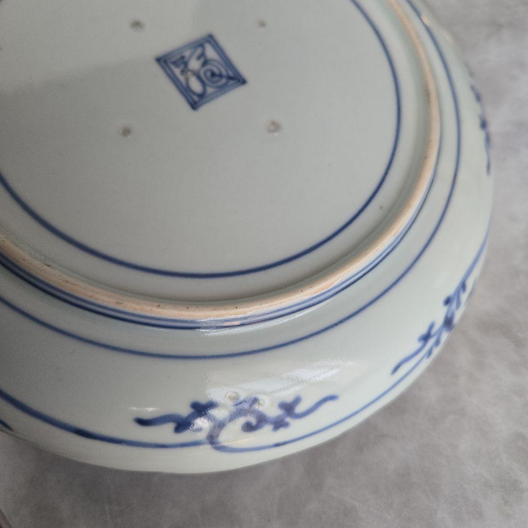 古伊万里　染付　七寸皿　藤　江戸時代　金直し　骨董　金継ぎ　アンティーク　五弁花