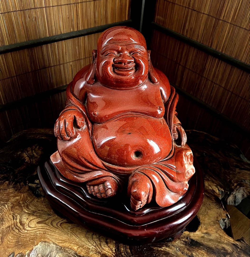 神仏道美術 山梨県 伝統工芸品 甲州水晶 赤茶金石 布袋尊 神仏像 約12㎏