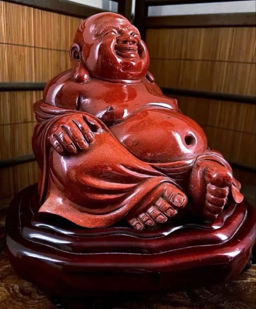 神仏道美術 山梨県 伝統工芸品 甲州水晶 赤茶金石 布袋尊 神仏像 約12㎏