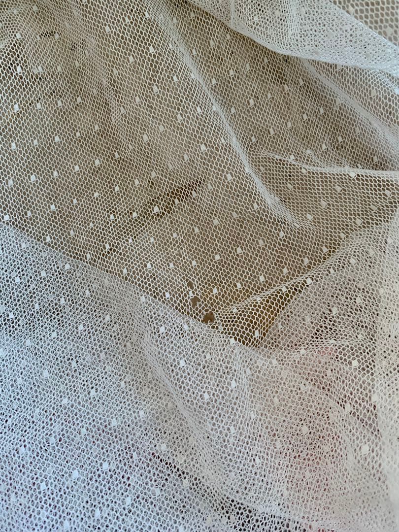 フランスアンティークドット柄チュールレースロングカーテン3枚set※古色ホワイト