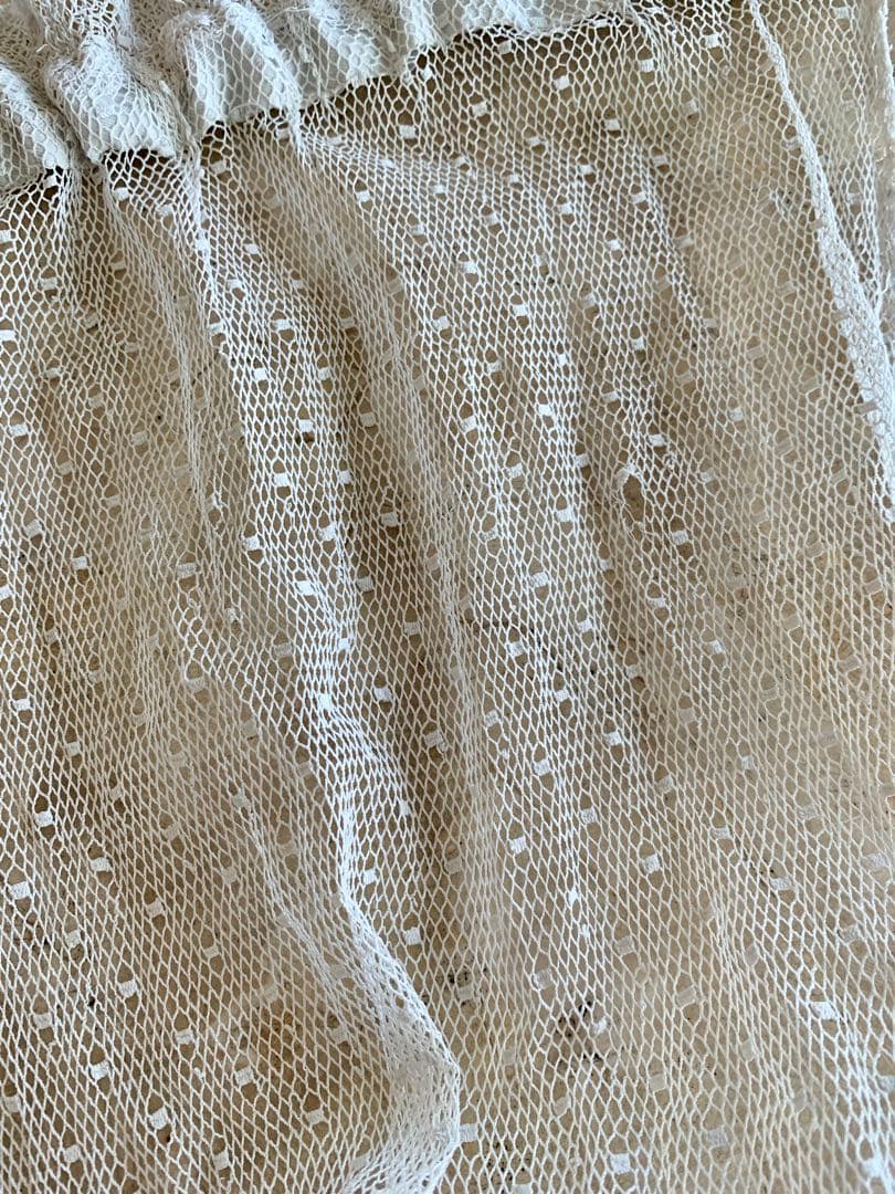 フランスアンティークドット柄チュールレースロングカーテン3枚set※古色ホワイト