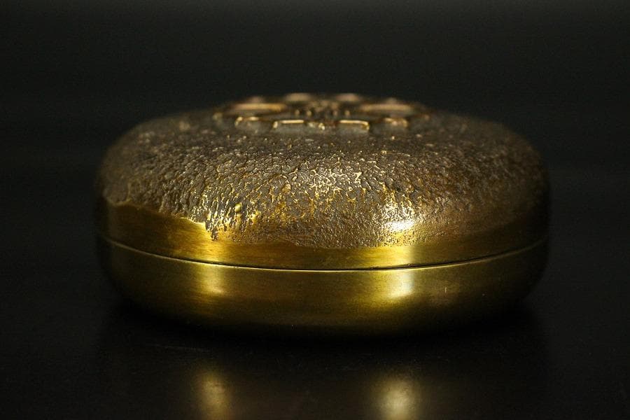 銅製 香合 蓮紋 木箱付(メ1126)