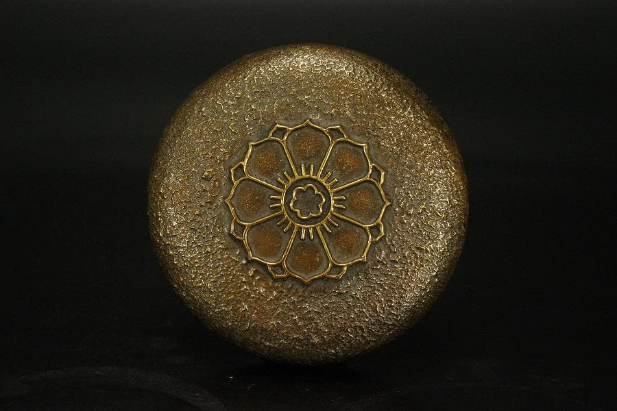 銅製 香合 蓮紋 木箱付(メ1126)