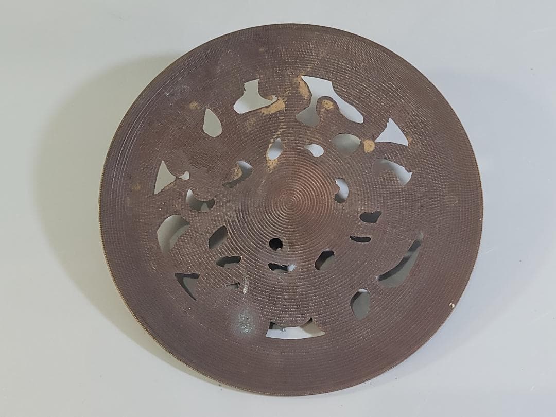 煎茶 銅 楼閣山水紋 霊芝手付 建水 琢斎造 DT322