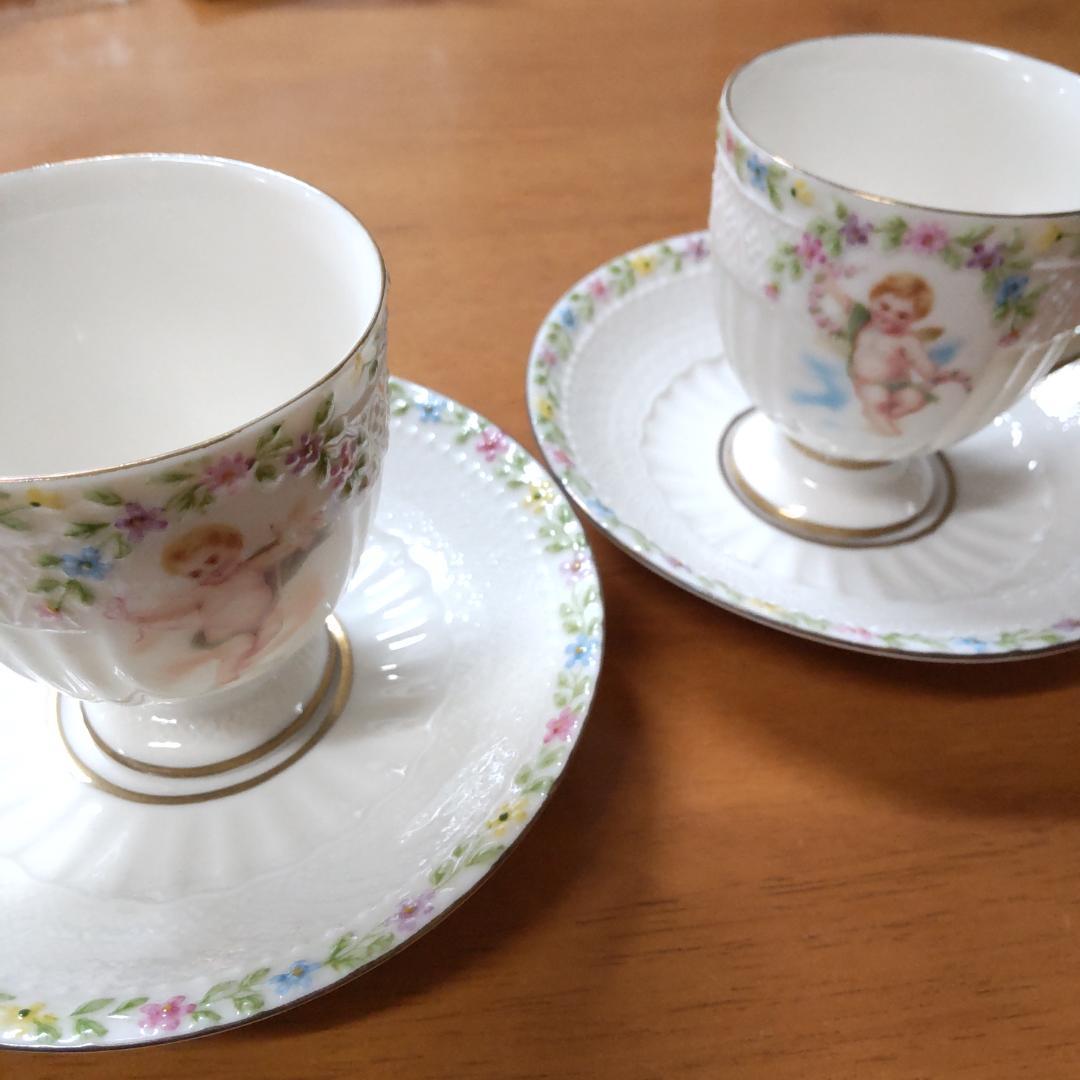 カップ&ソーサー　2客セット　エンゼル　天使　マイセン風　パステル